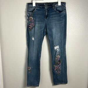 Kut from the Kloth Catherine Boyfriend Size 10 Purple Embroidered Flowers